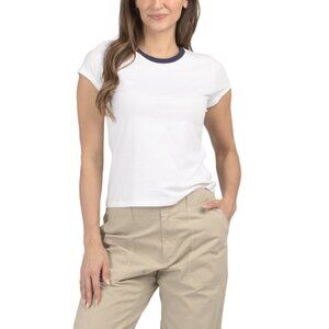 GOLDIE TEE White/navy Jersey Classic Ringer Tee